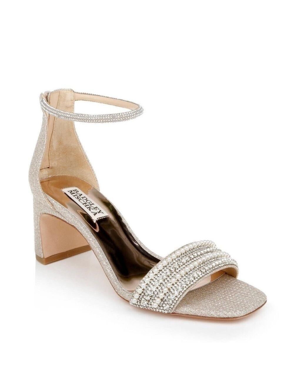 Badgley Mischka Kameryn Pearl and Jewel Embellished Ankle Strap Sandals - NWT